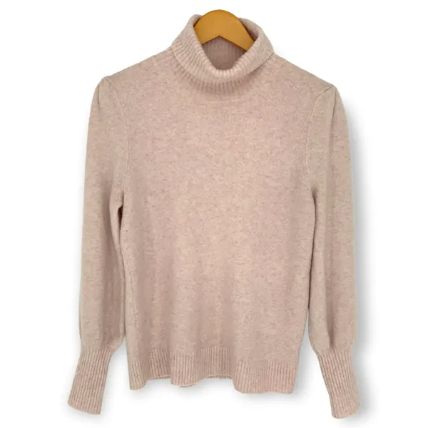 J.Crew M Heathered Pink Extra-Soft Yarn Puff-Sleeve Turtleneck Sweater Knit Top - Image 2