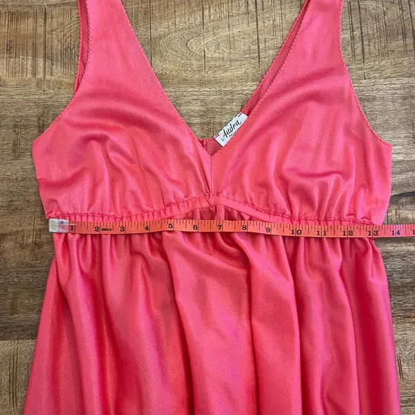 Vintage 70s Maxi Babydoll Slip Dress M Nylon Tiered Coral Nightgown Coquette - Image 10