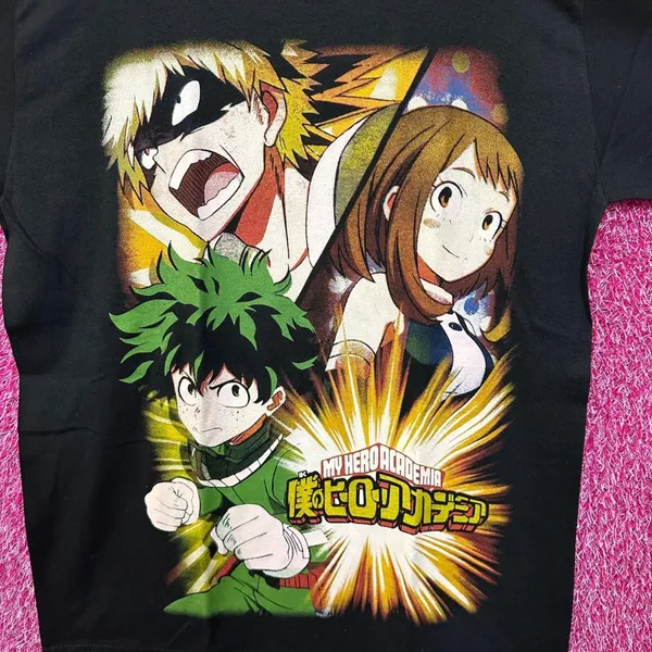 My Hero Academia Midoriya Uraraka Bakugo Anime Tee L - Image 2