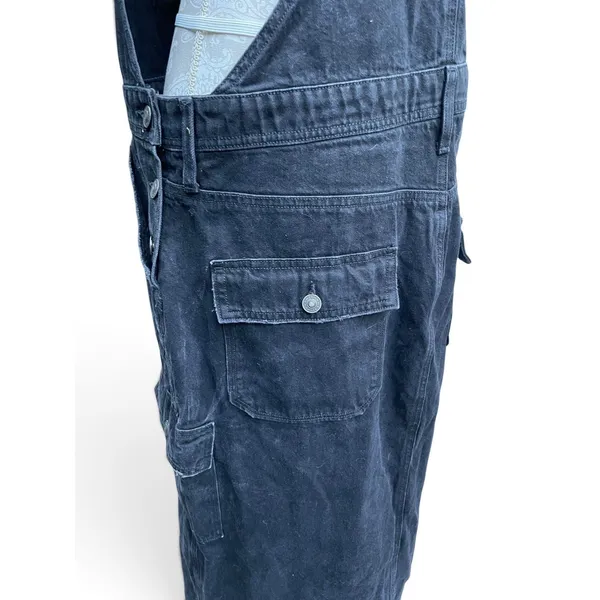 American Eagle Denim Bib Overall Maxi Dress Large Black Utility Cargo Pocket 90s - Image 7