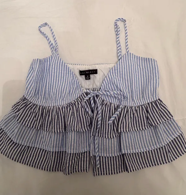 Blue white navy stripped tie top Size XS - Image 3
