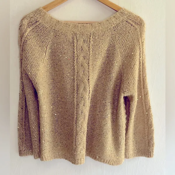 Fever Women’s Hand Knit Beige Sequin Cottagecore Casual Cardigan Size L - Image 4