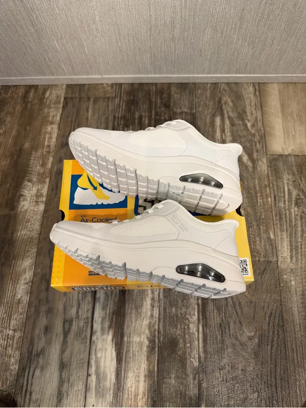 Skechers Uno-Flex All-White Low-Top Lace-Up Sneakers Size 7.5 - Image 11