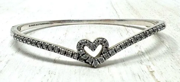 Pandora sterling silver/CZ bangle bracelet, size 1 / small - Image 3