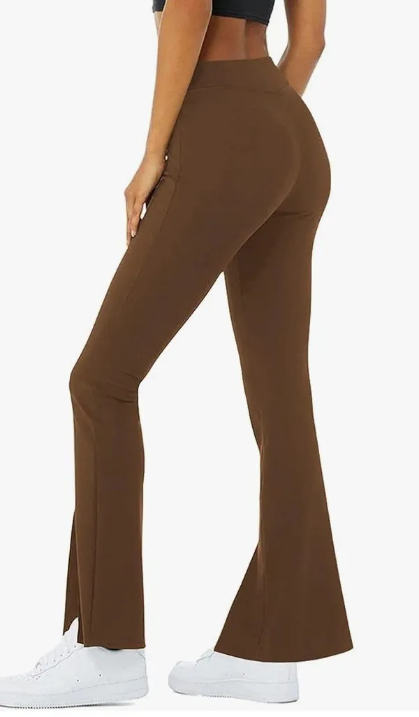 Crossover High Waisted Yoga Pants Brown Size M - Image 2