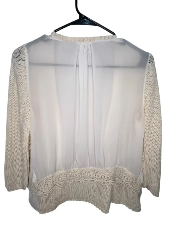 Gimmicks By BKE Cream Crochet Lace Chiffon Open Knit Boho Open Front Cardigan - Image 5