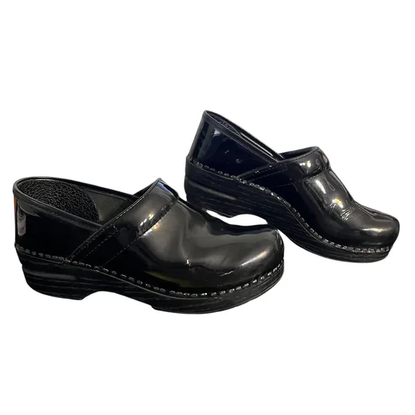 Dansko Professional Clogs Womens Size 38 Black Patent Leather Slip On Nursing - Image 11