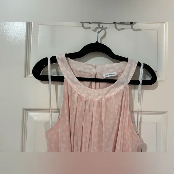 Calvin Klein Light Pink Polka Dot Chiffon Flowy Halter Dress Sz 14 NWT - Image 6