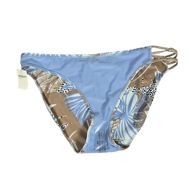 Aerie Women Blue Tan‎ Tropical Palm Leaf Strappy Bikini Bottom Size L 1753-2363 - Image 5