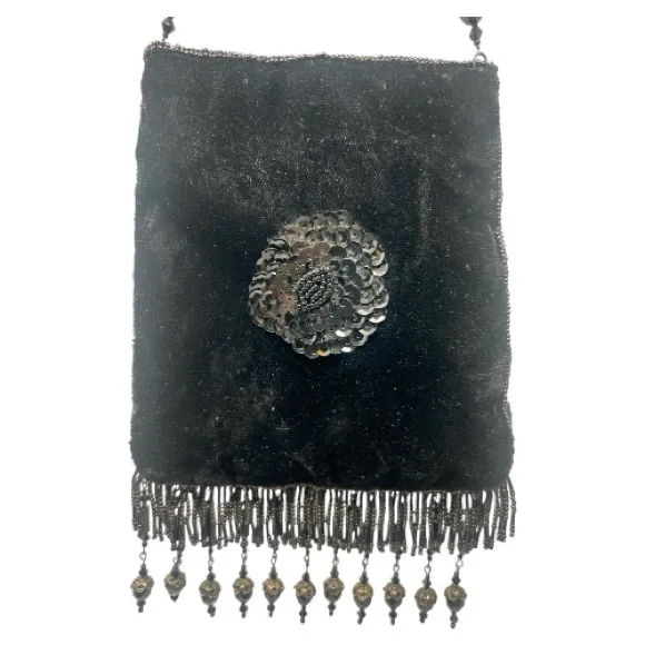 Todd Anthony Black Beaded Sequin Evening Bag‎ Vintage Flapper Purse - Image 5