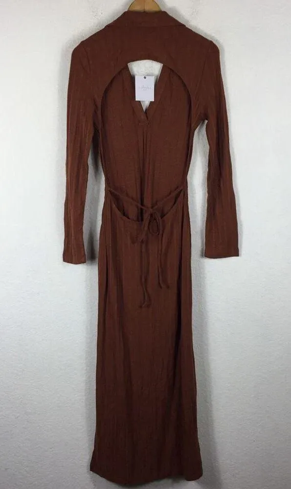 NWT L'Academie Revolve Arina Brown Maxi Sweater Dress Large Knit Open Back - Image 14