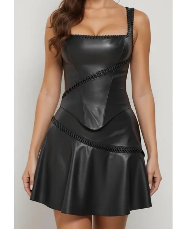 HOUSE OF CB Nova Vegan Leather Mini Skirt, Black, Large - Image 2