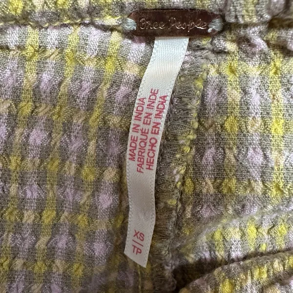 Free People Cotton Linen Blend Pull On Straight Leg Pants Womens XS Yellow Plaid - Image 5