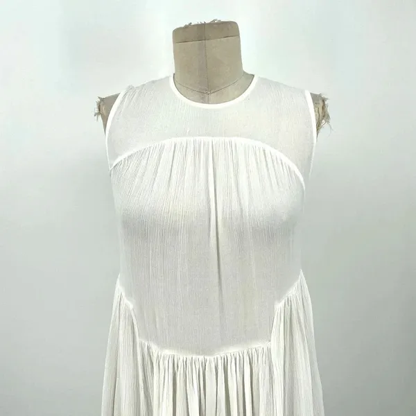 Vince Shirred Sleeveless Tiered Midi Long Dress in‎ Off White Size XS - Image 4