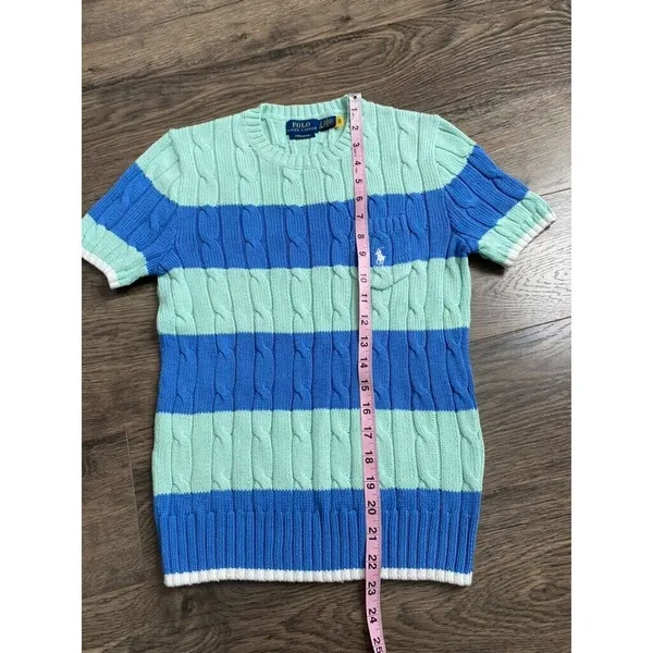 NWOT Womens Polo Ralph Lauren O Stripe Pkt T pima cotton‎ cableknit sweater SZ S - Image 7