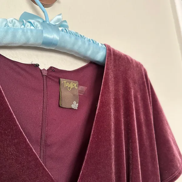 Taylor Sz 10 Midi Dress womens Purple Plum Velvet Empire Waist Flutter Sleeves - Image 4