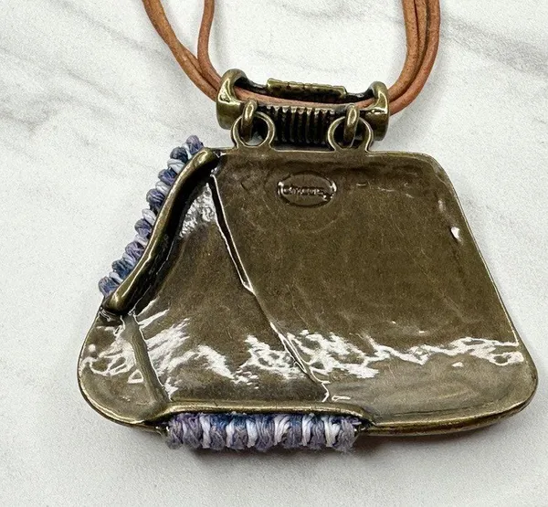 Chico's Boho Mixed Material Pendant Gold Tone Brown Cord Necklace ✨ - Image 5