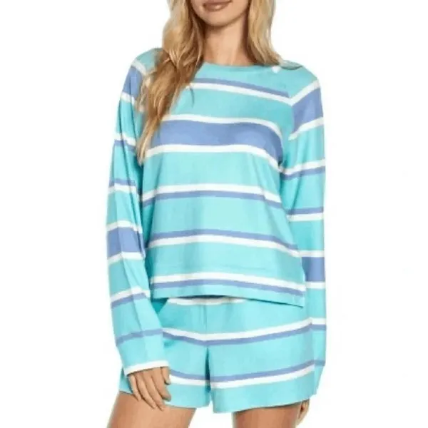 Wildfox Purple Aqua Striped Sleep Lounge Top Shorts 2 Piece Set Small NWT - Image 11