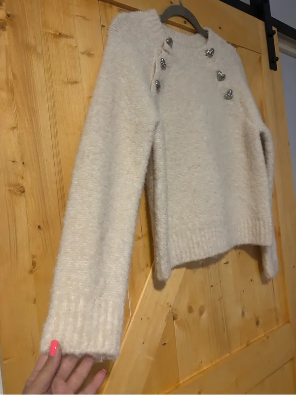 English‎ Factory Cream Heart Button Sweater Soft Knit- wool blend Crewneck XS - Image 5