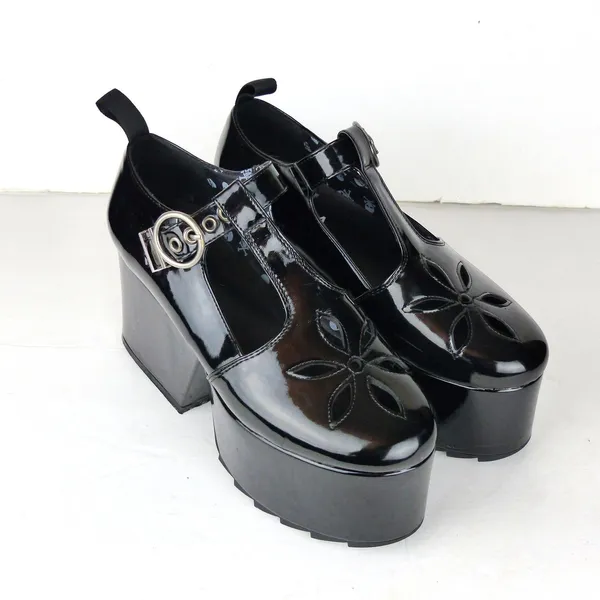 Lamoda Mary Jane Shoes Women 7 Black Patent Overthinking It Platform Cutout Goth - Image 4