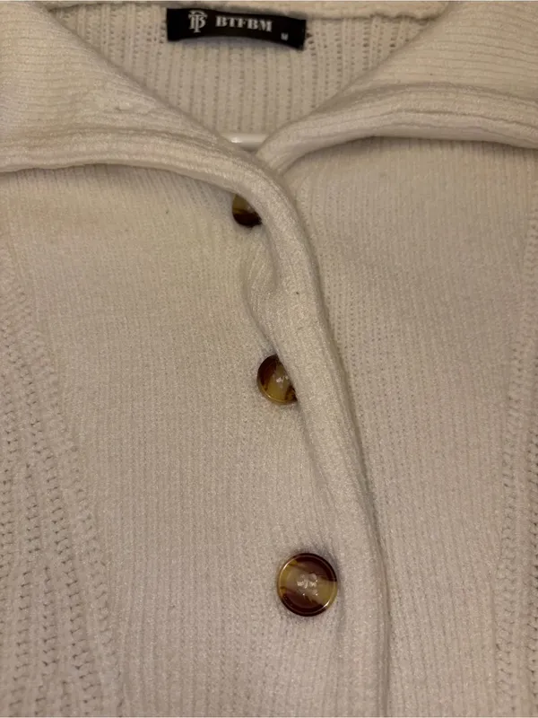 BTFBM Women Cream Knit Button Collar Pullover Sweater Size Medium - Image 6