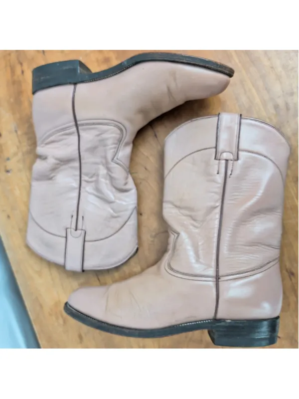 Vintage Pecos Bill soft pink Ladies' Leather Roper Western Boots Size 7 - Image 6