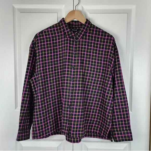 Madewell Plaid Flannel Boxy Shirt Crop Top Size M - Image 13