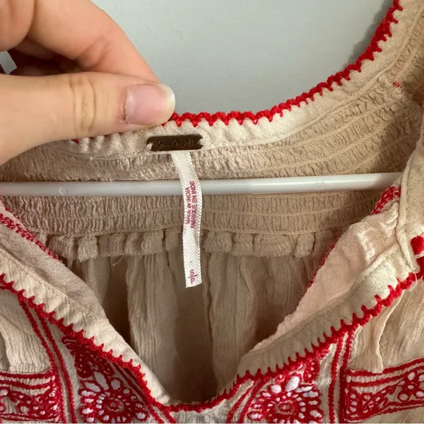 Free People Wind Willow Mini Dress Cream and Red Embroidered - Image 5