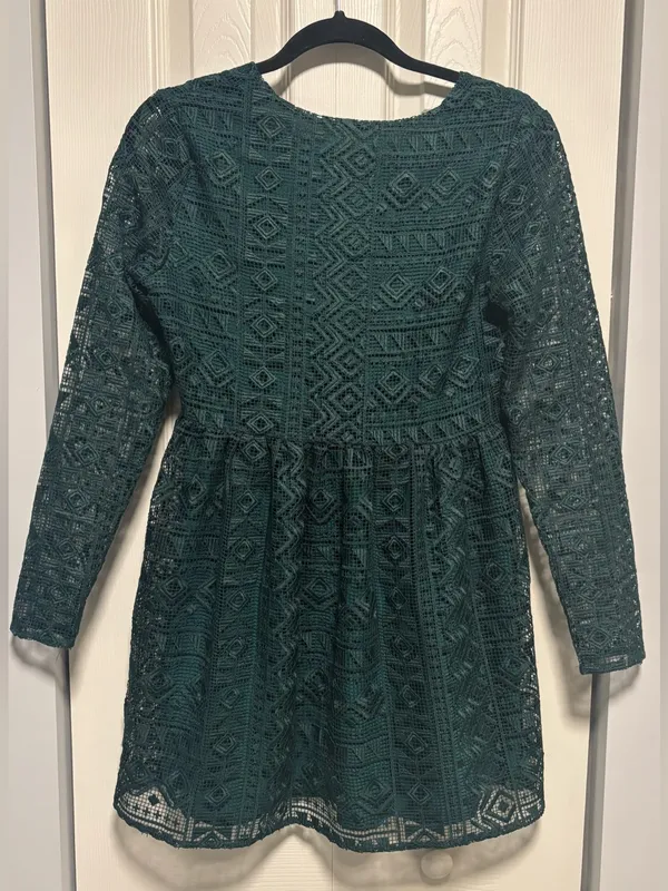 NWT Urban Outfitters Little White Lies Green Lace V-Neck Babydoll Mini Dress - Image 4