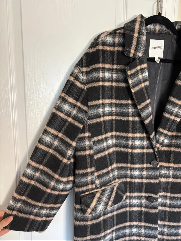 Avec Les Filles plaid shawl coat, size Small. Brown and black. Wool blend - Image 4
