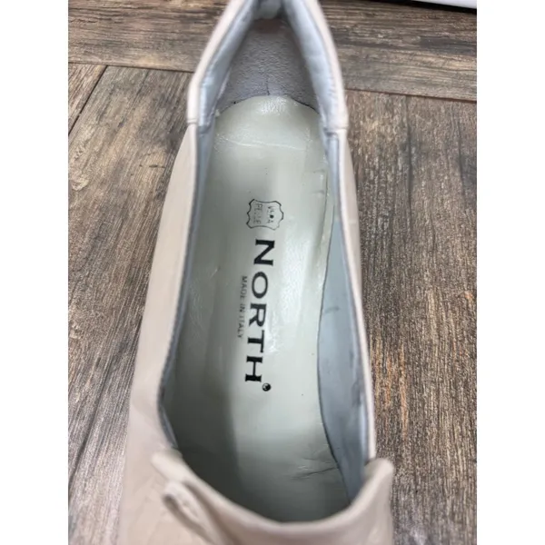 North Italy Cream Leather Kiltie Loafers Square Toe Block Heel Pumps Size 40 - Image 8