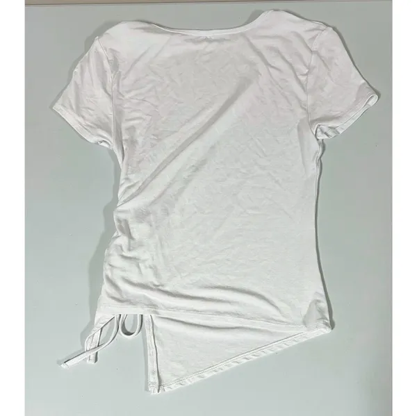 White Solid Crewneck Ruched Short Sleeve Shirt Top Blouse Tee Size S 🤍 - Image 3