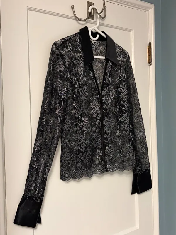 Cache vintage sheer lace cardigan size medium whimsigoth dark floral *flaw - Image 3