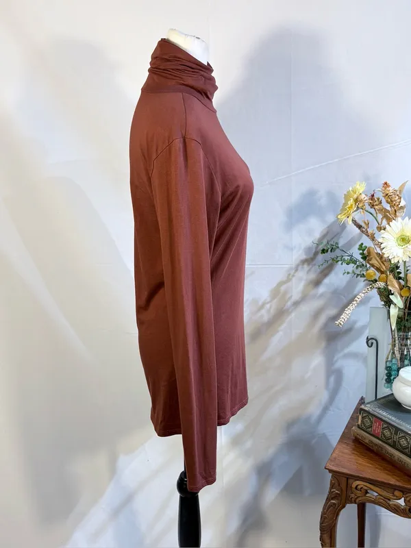 💥Peruvian Connection Extreme T-Neck Terracotta Pima Cotton Stretch Top Sz M🧡 - Image 5