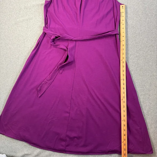 Lands' End Women's XL 18 Purple Sleeveless Keyhole Tie Belt A-Line Midi Dress - Image 4
