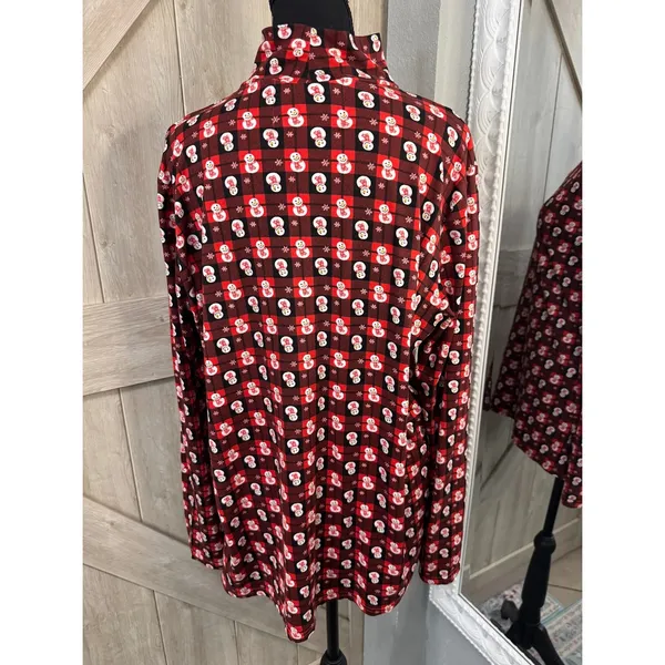 Holiday Snowman Buffalo Plaid Turtleneck Top Red Black Long Sleeve Christmas - Image 4