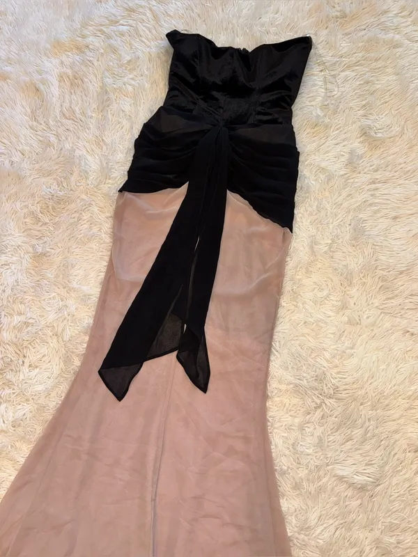 NEW House of CB CLARA Black and Blush Chiffon Strapless Maxi Dress Size S - Image 8