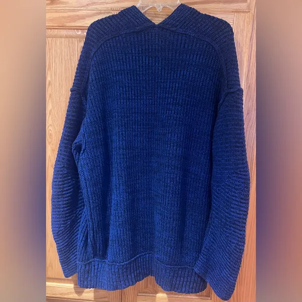 Free People High Hopes Chunky Knit Open‎ Front Cardigan in Blue Combo Size Large - Image 12