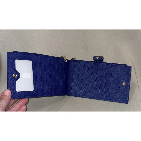 Travelambo Womens Slim Bifold‎ Wallet Blue Vegan Leather Card Organizer Zipper - Image 3