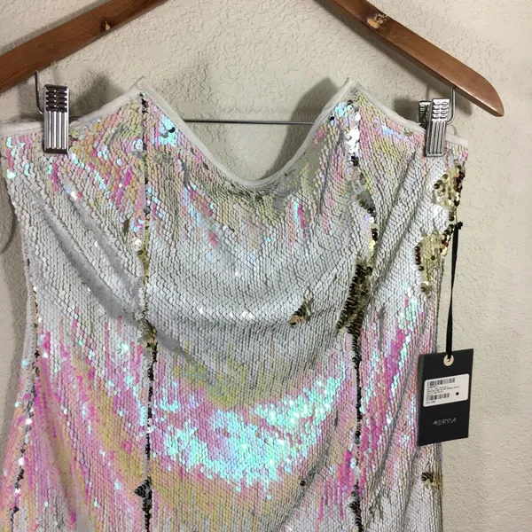 NWT 4SI3NNA Alina white sequins strapless dress - Image 5