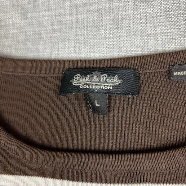 Anthropologie Peck & Peck Sweater Womens L Brown Striped Crew Neck 3/4 Sleeve - Image 2