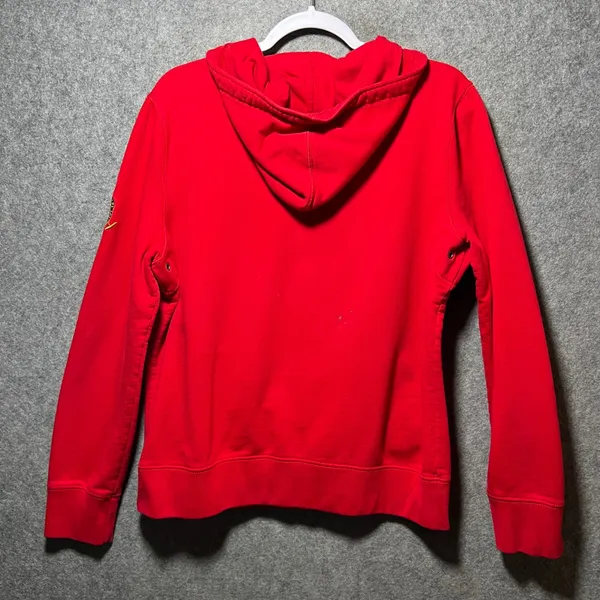 Lauren Ralph Lauren Red Asymmetrical Button Hoodie Crest Sleeve‎ Womens L Y2K - Image 9