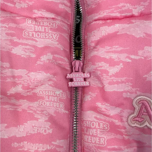 ASSHOLES LIVE FOREVER Tiger Camo Embroidery Puffer Jacket Sz M Pink Rare City - Image 9
