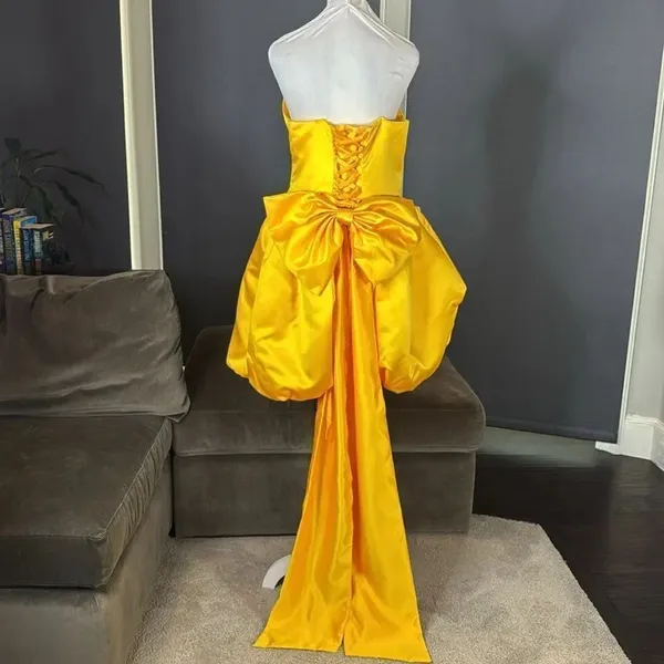 Short Yellow Strapless Homecoming Prom Dress Corset Back Bow Puffy Skirt Size M - Image 4