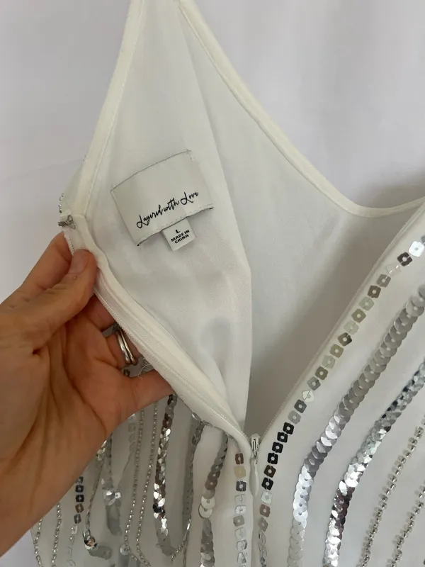 Layered With Love Beaded White Sequin Mini Dress - Image 3