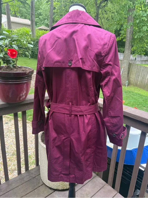 BANANA REPUBLIC Maroon Belted Trench Coat Jacket Size L Large - Image 4