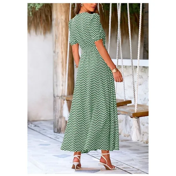 NEW Green Wrap Belted Short Sleeve Ruffle Hem Split Maxi Dress L - Image 2