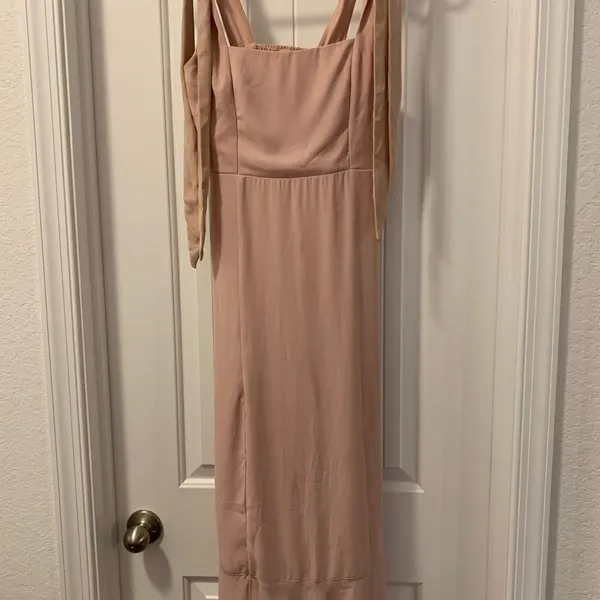 Show Me Your Mumu Square Neck Fitted Bodice Dress Size Small Blush Color Ties - Image 3