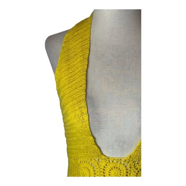 NBD Dress Women Medium Yellow Brandy Open Knit Crochet Halter Neck Midi Retro‎ - Image 9