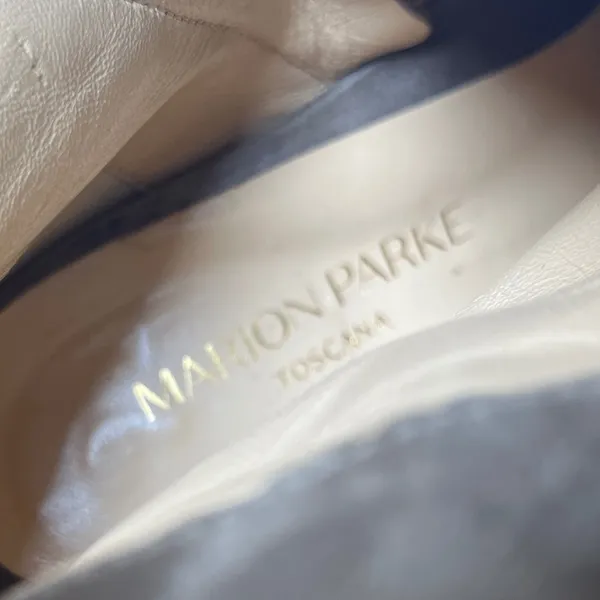 Minimalist Suede Ankle Booties Taupe Gold‎ Heel Marion Parke 39 - Image 10